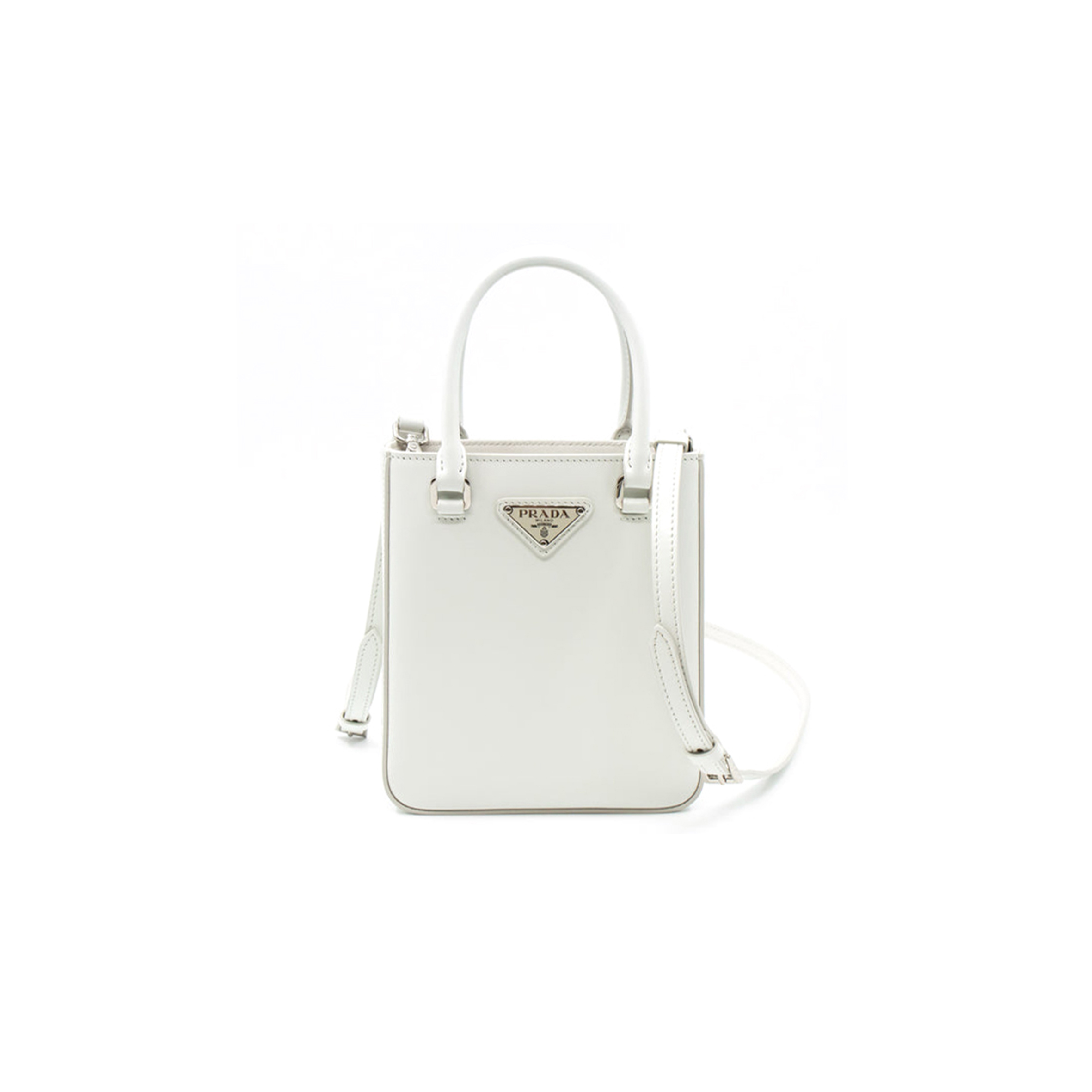 PRADA SMALL CROSSBODY TOTE WHITE BRUSHED LEATHER 1BA331 (17.5*15*5cm)